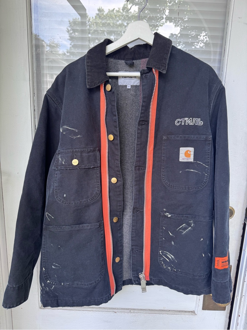 Carhartt x Heron Preston Men’s Black Work Jacket with Orange Zip Trim